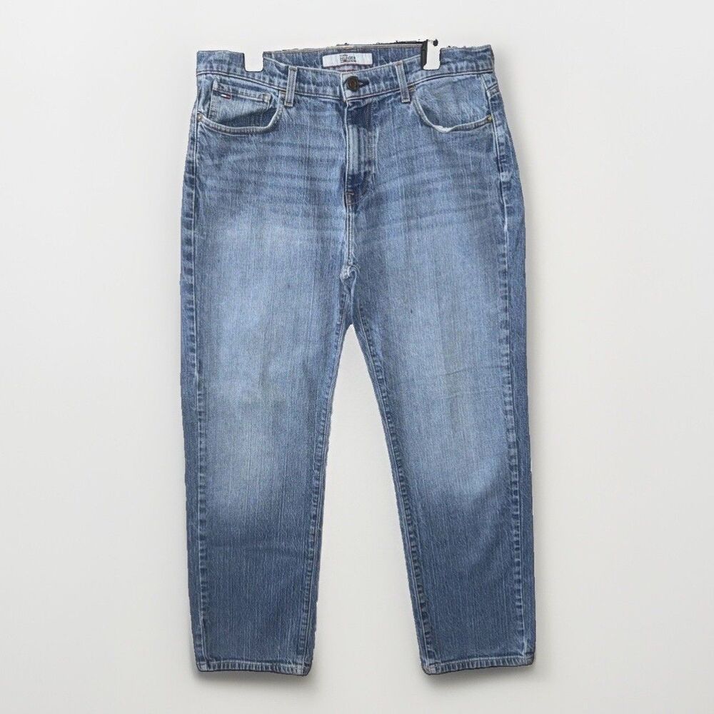 Tommy Hilfiger Denim Mens Jeans Relaxed Medium Wash Blue Stretch Fit 34x31.5